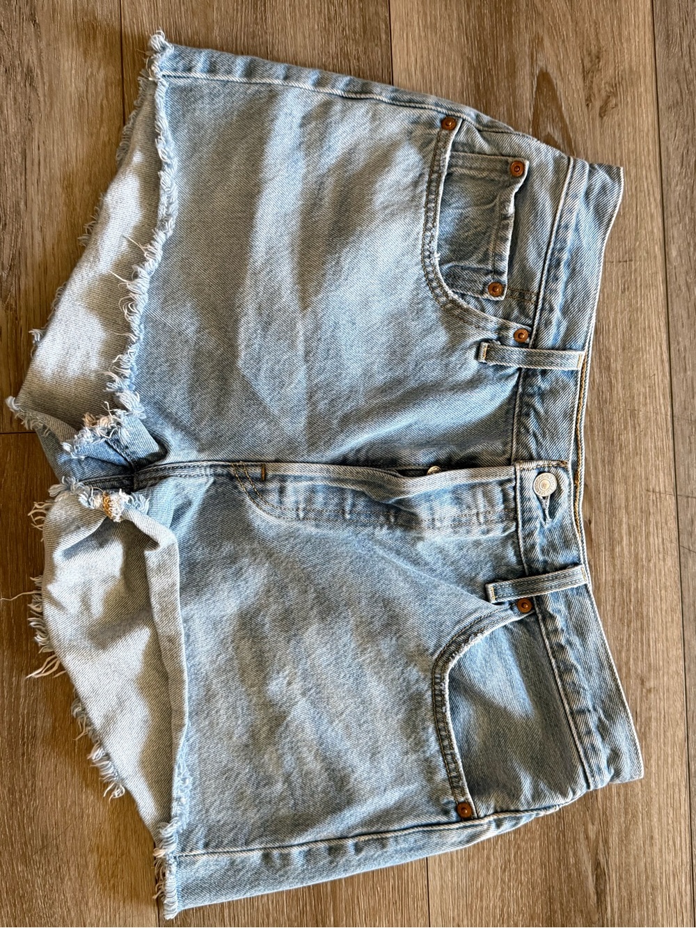 Levi's Light Blue Denim Shorts with Brown Leather Patch